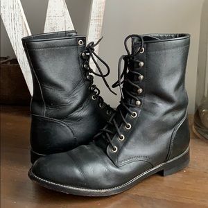 Justin Black Leather Lace up Roper Boots 9.5